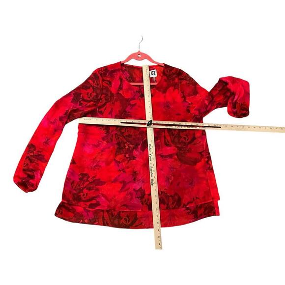 Anne Klein Top Long Sleeves Round Neck Floral Red Rose Womens Size Large NWT - Picture 4 of 4